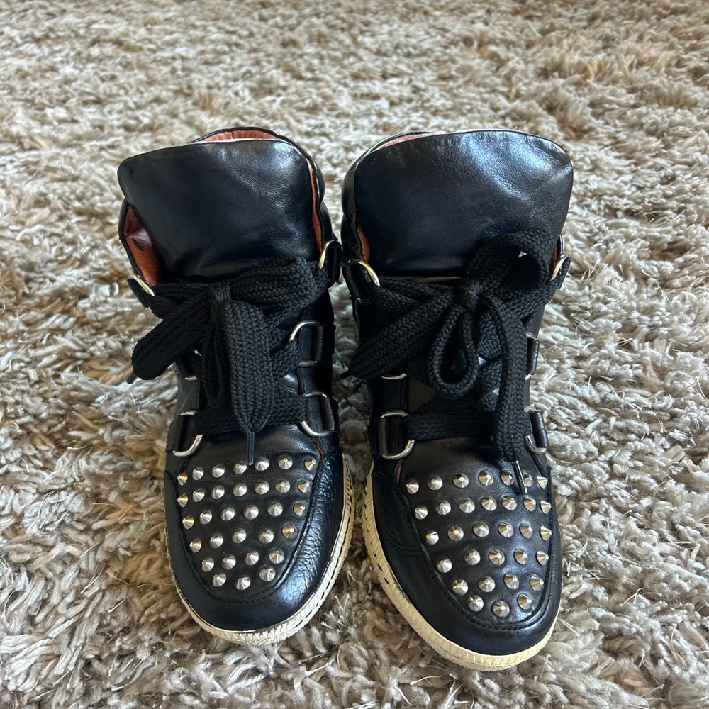 Sandro Woman’s Studded High Top Leather Sneakers 5.5